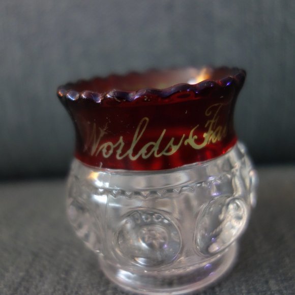 World's Fair 1893 Rub Red Flash Glass Toothpick Holder L.J. Drolen - Picture 2 of 11